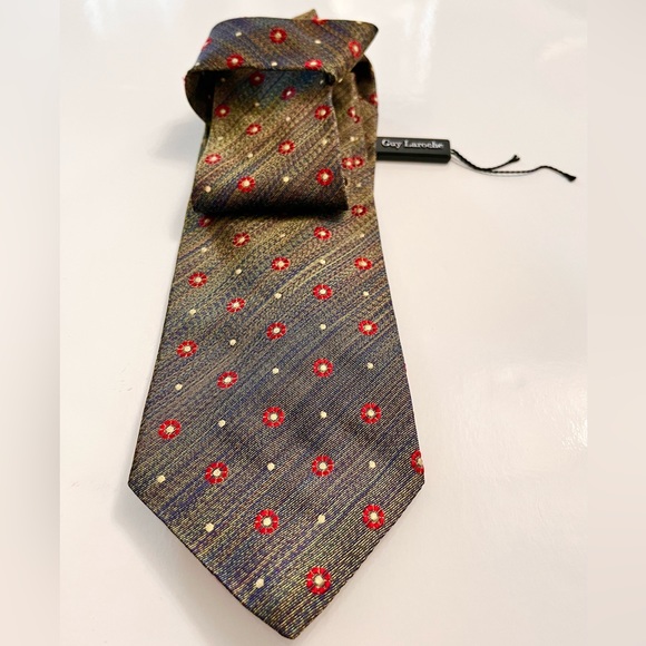 BNWT Guy Laroche  Mens Silk tie mini florets prints 100 💯 % Silk - Picture 2 of 9